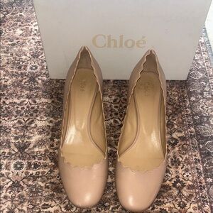 Chloe Nude Scalloped Leather Heels